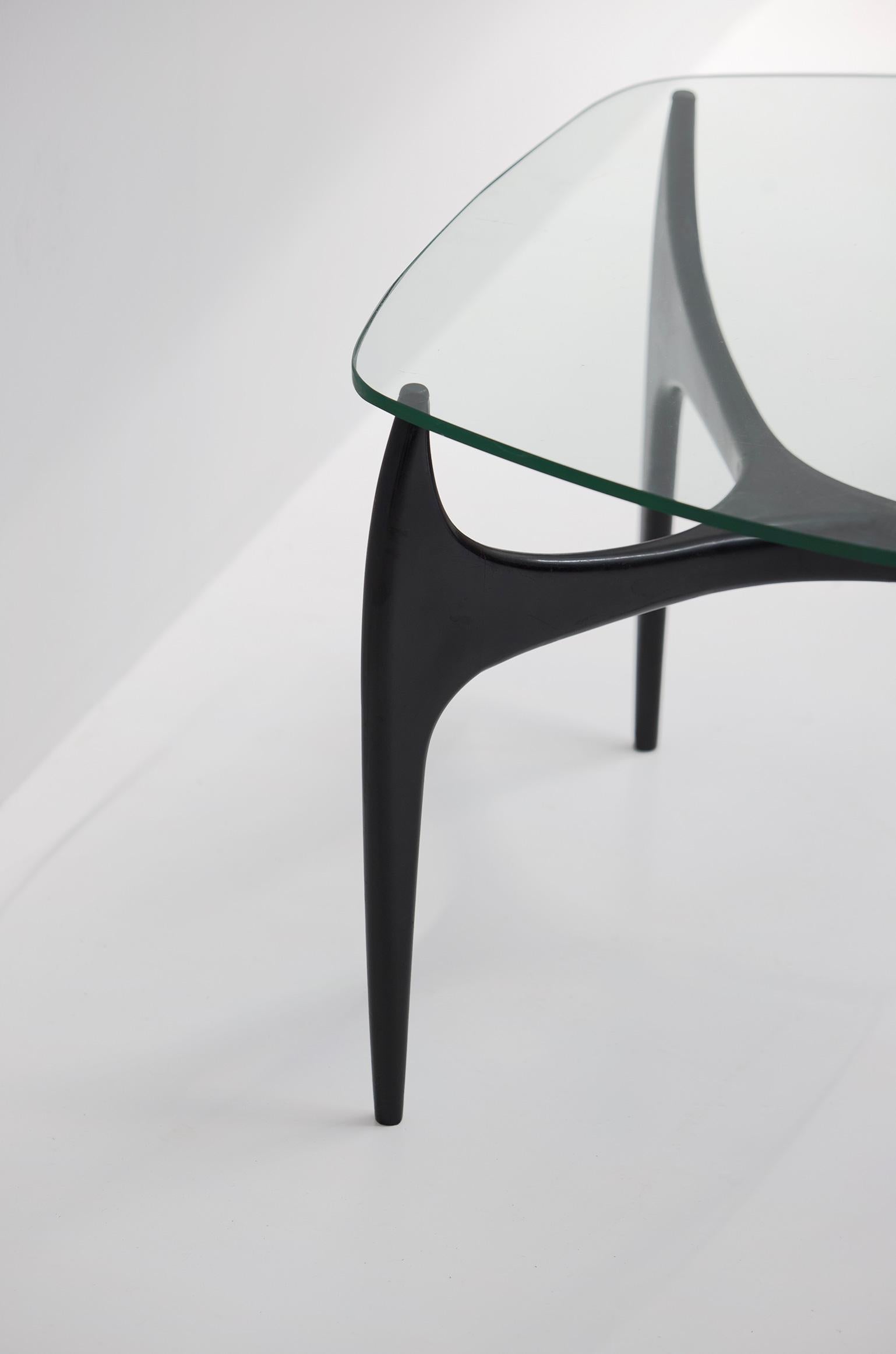 Table basse Jos De Mey pour Luxus avec plateau en bois laqué noir et verre en vente 1