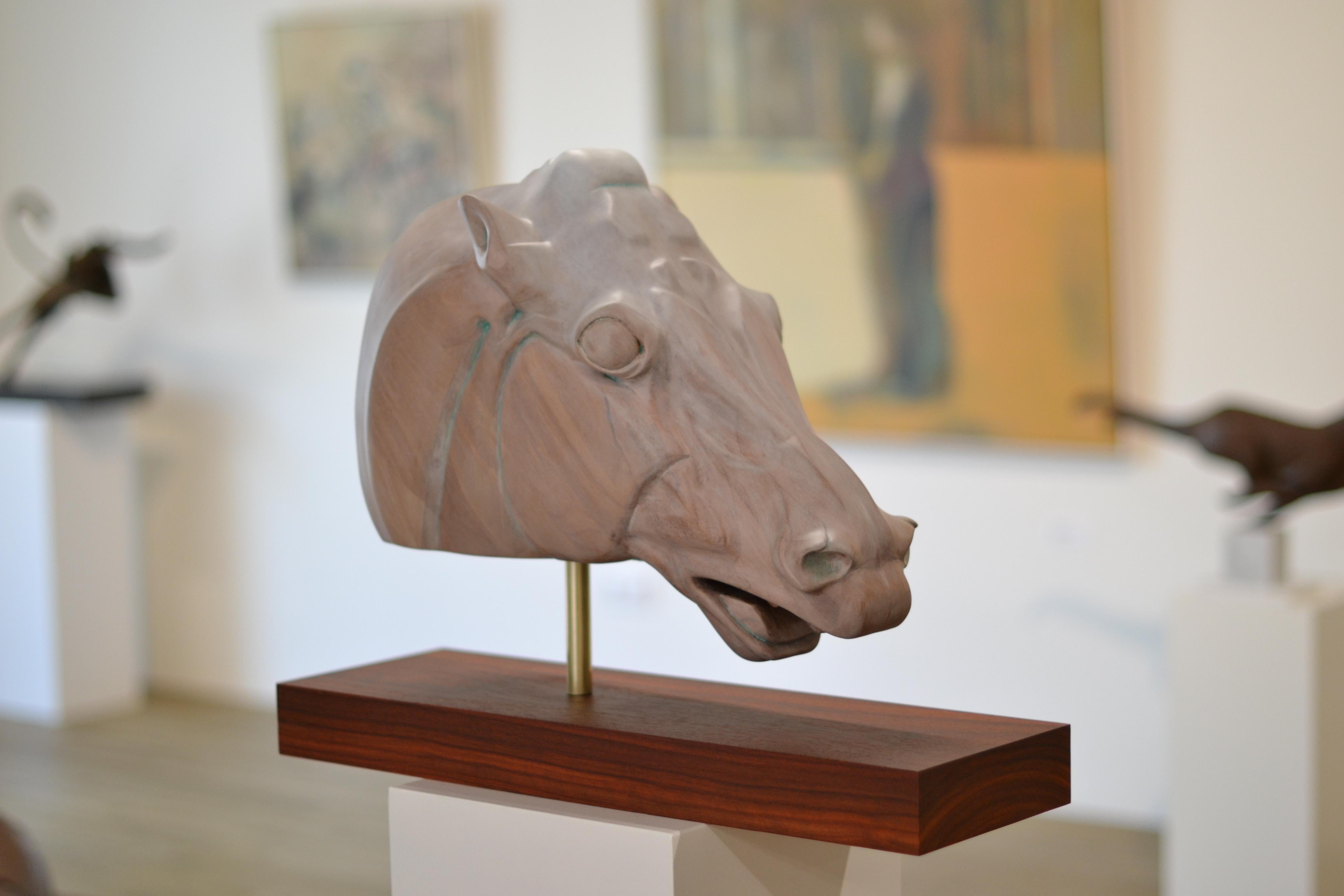 This Sculpture is made by Dutch artist Jos de Wit.

It is unique and made of mahogany wood. The pedestal is made of mahogany and maple wood. In the not of the fish there is a piece of mother-of-pearl, just like he uses for building his string