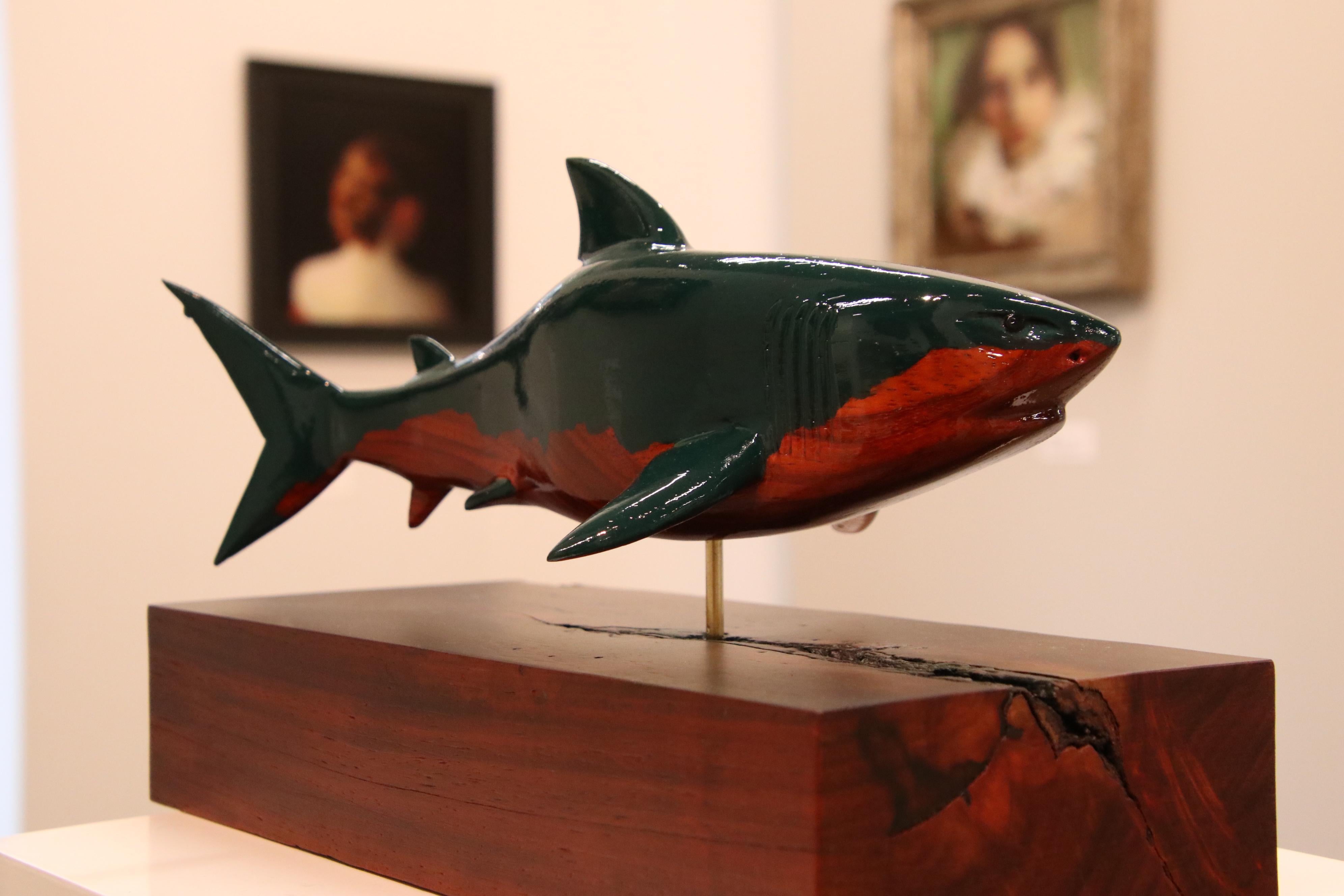 wooden shark sculpture