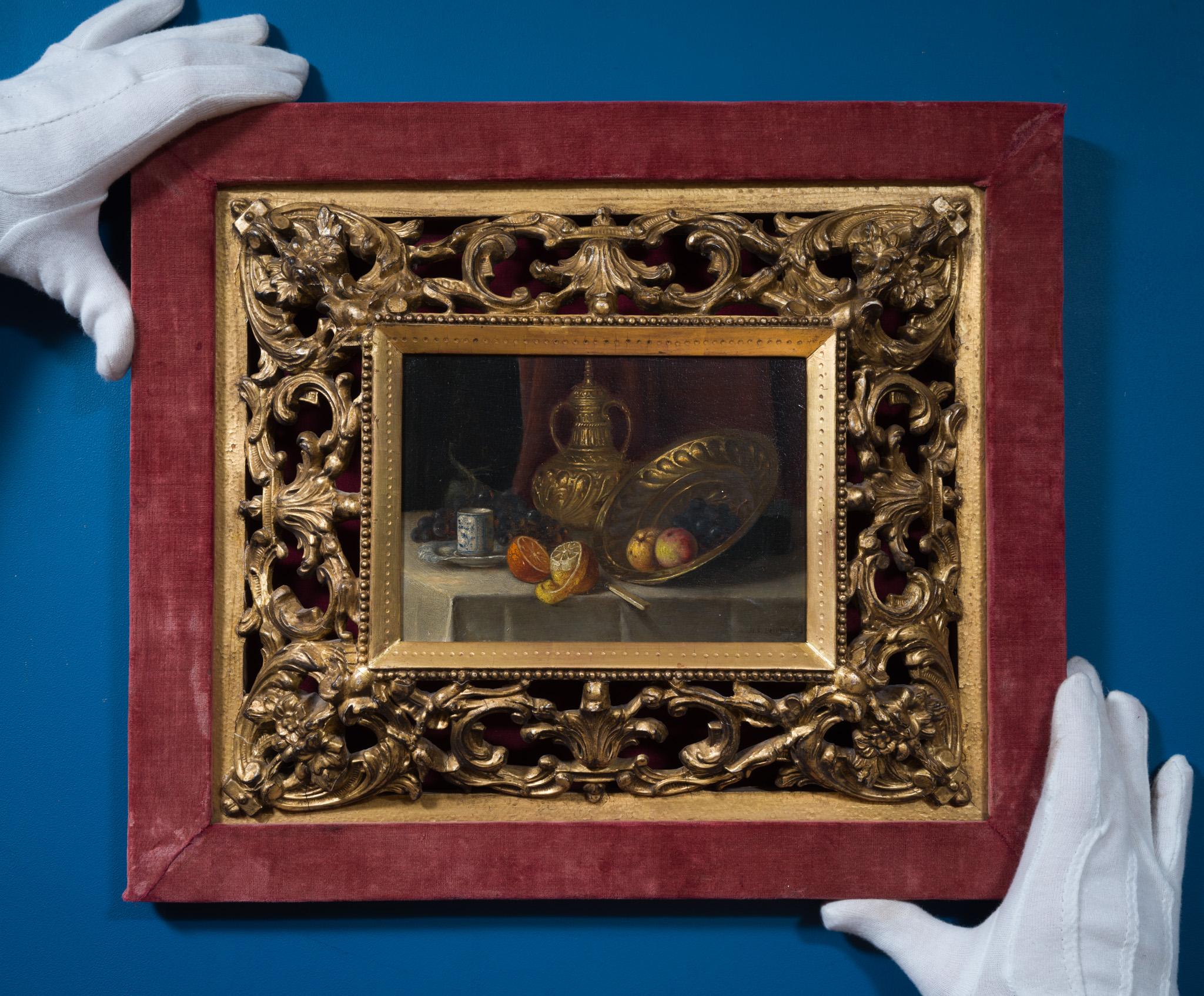 Still Life with Fruit and Vessels - Painting by Jos Delehaye