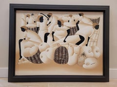 Art Deco oil on canvas “Women in the market”, José Diereseu - Dominican Republic