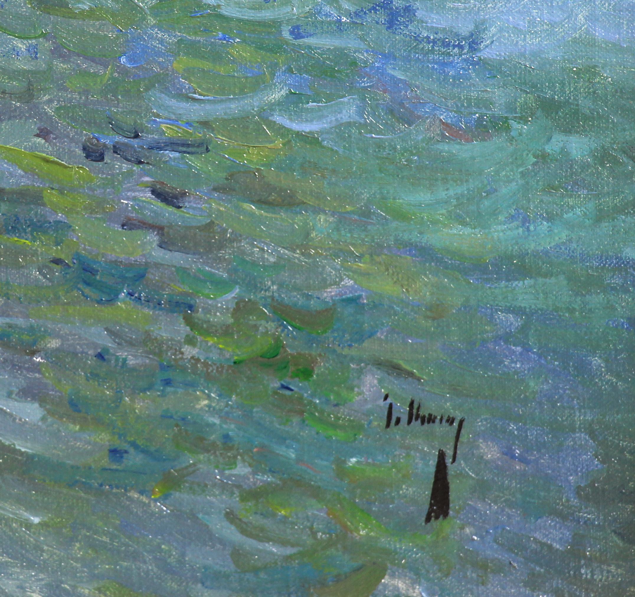 Óleo Sobre Lienzo En Panel, Vista Mediterránea Con Velero Y Acantilados - Landscape Painting Negro de José Galindo