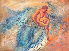 "Noyé dans ses pensées" par José Gerson - Huile sur Masonite - 53x71 cm