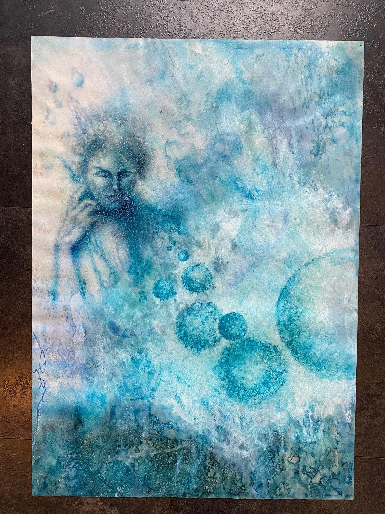 Meerjungfrau von José Gerson - Tinte auf Papier 46x64 cm im Angebot 4