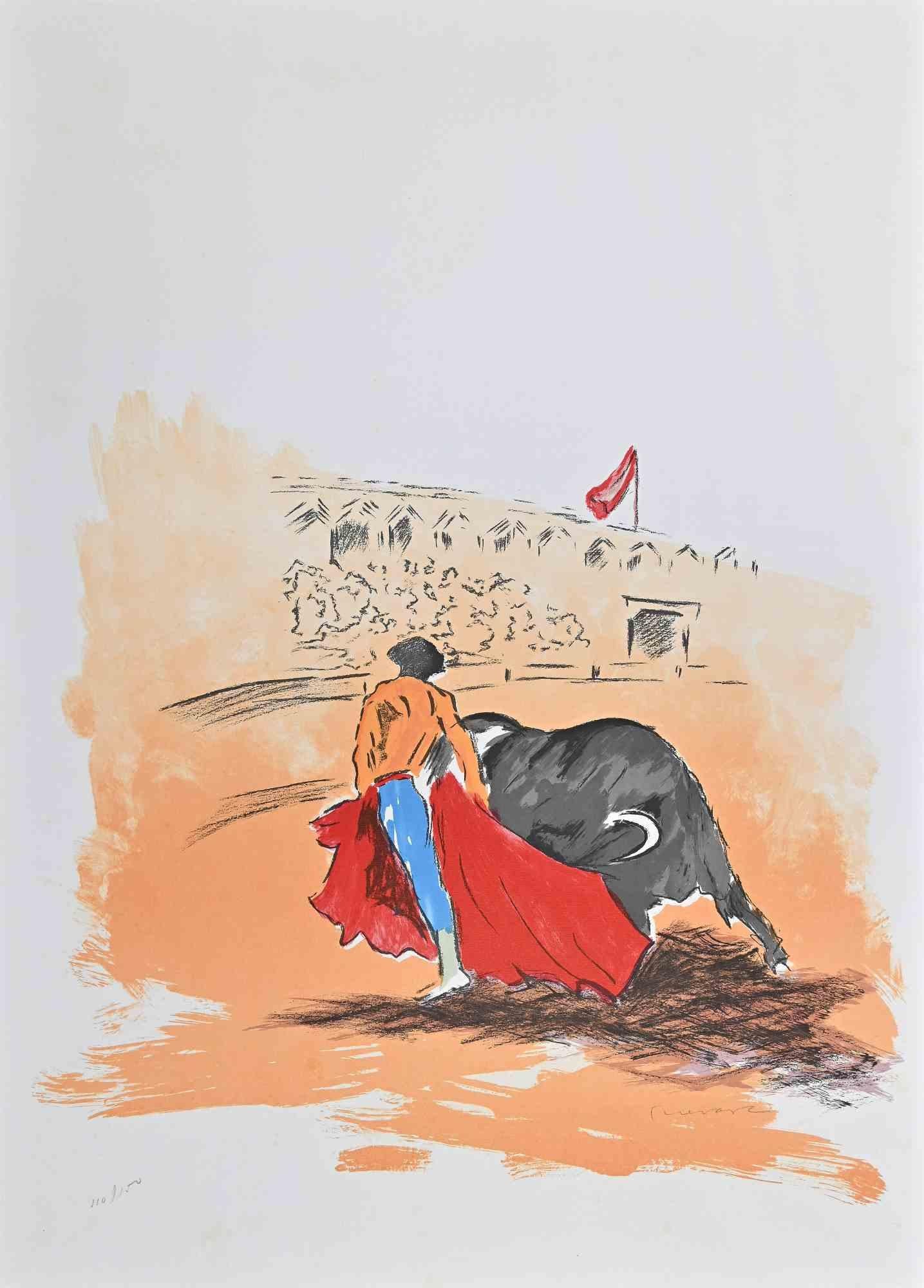 Bullfight is an original artwork realized by Josè Guevara in the 1971. 

Colored lithograph on paper. Edited by Fondazione Di Paolo.

Hand-signed in pencil on the lower left. Numbered on the lower right.Limited edition of 150 copies.

Good