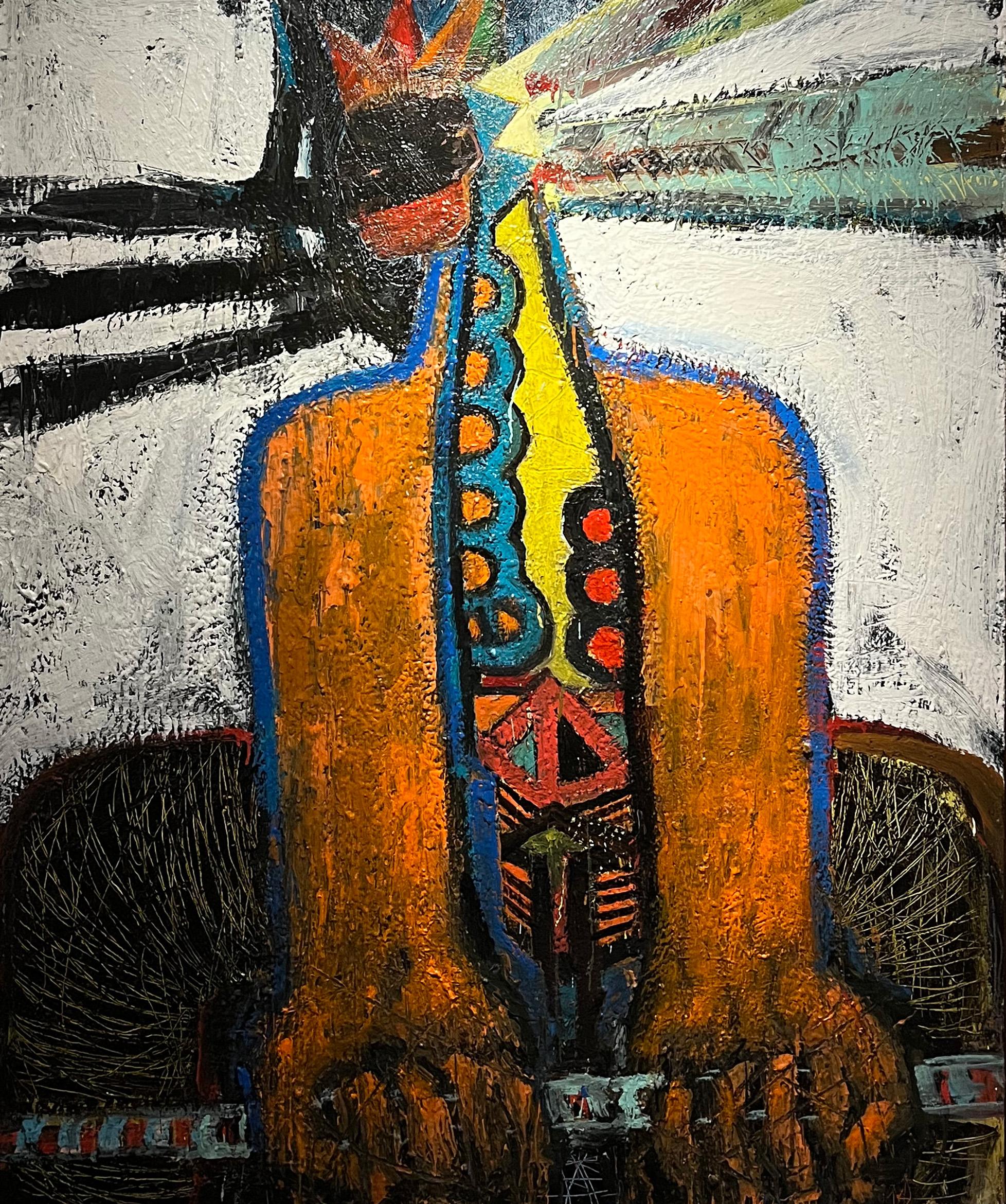 Per Jose Ignacio Suarez un abisso di tempo e spazio lo distanzia da coloro che furono i primi abitanti delle coste brasiliane e di questo vasto continente americano. Il suo linguaggio iniziale è la pittura bidimensionale, acrilico su tela,