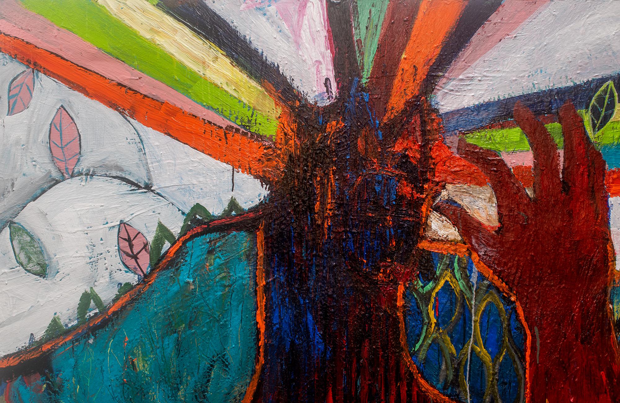 ORÍ TAMOYO TOCANDO MÚSICA DE LUZ, Pittura. Dalla serie: Figure - Painting di José Ignacio Suarez Solis