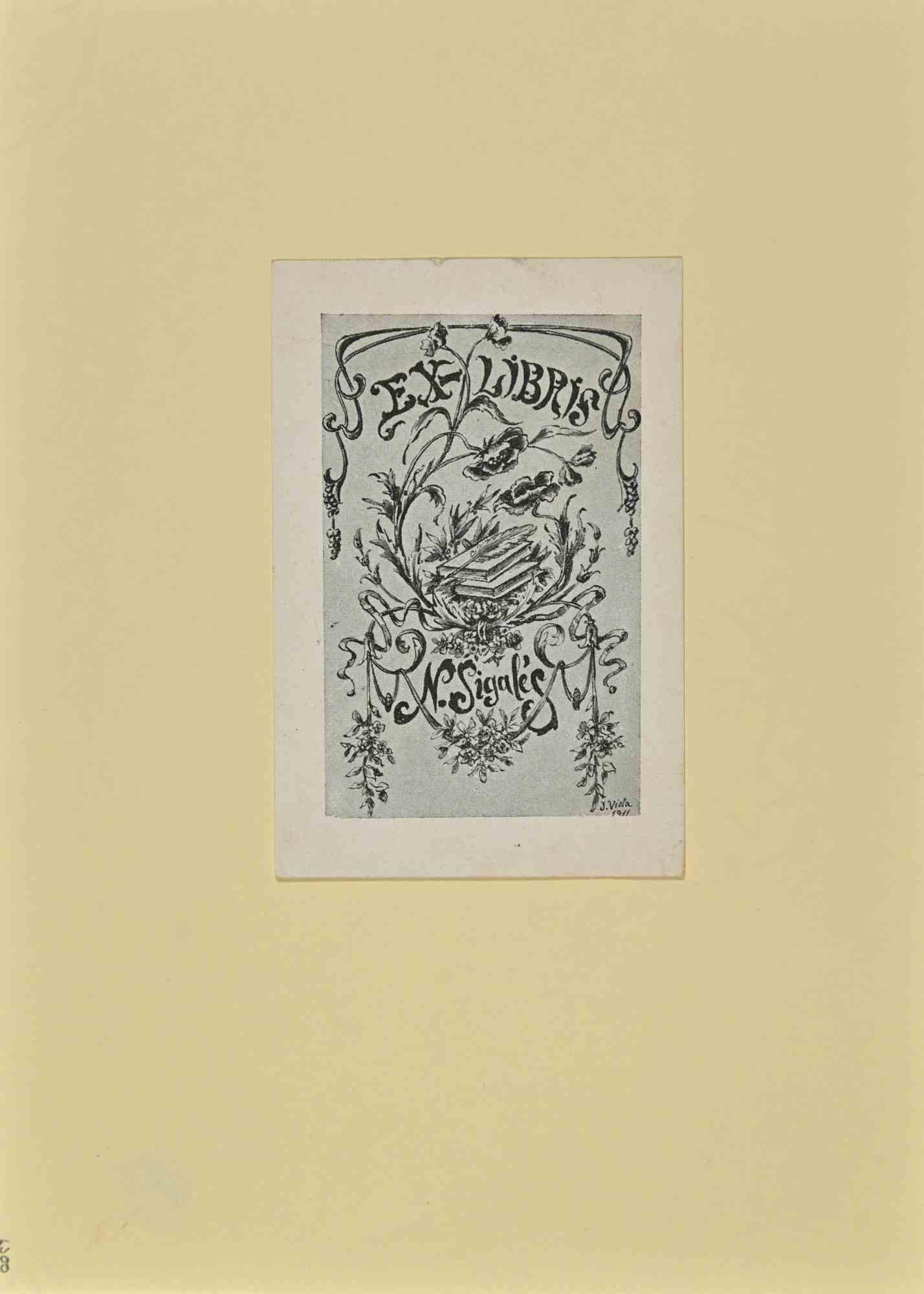 Ex Libris - N. Sigale ist ein modernes Kunstwerk, das 1911 von José (Josepe) Viola realisiert wurde.
 
Ex Libris. S/W-Holzschnitt auf Papier. 
 
Das Werk ist auf elfenbeinfarbenen Karton geklebt. Signiert auf der Platte und datiert am rechten Rand
