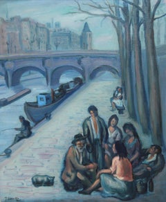 Vagabundos junto al río Sena (París) - Óleo sobre tela -