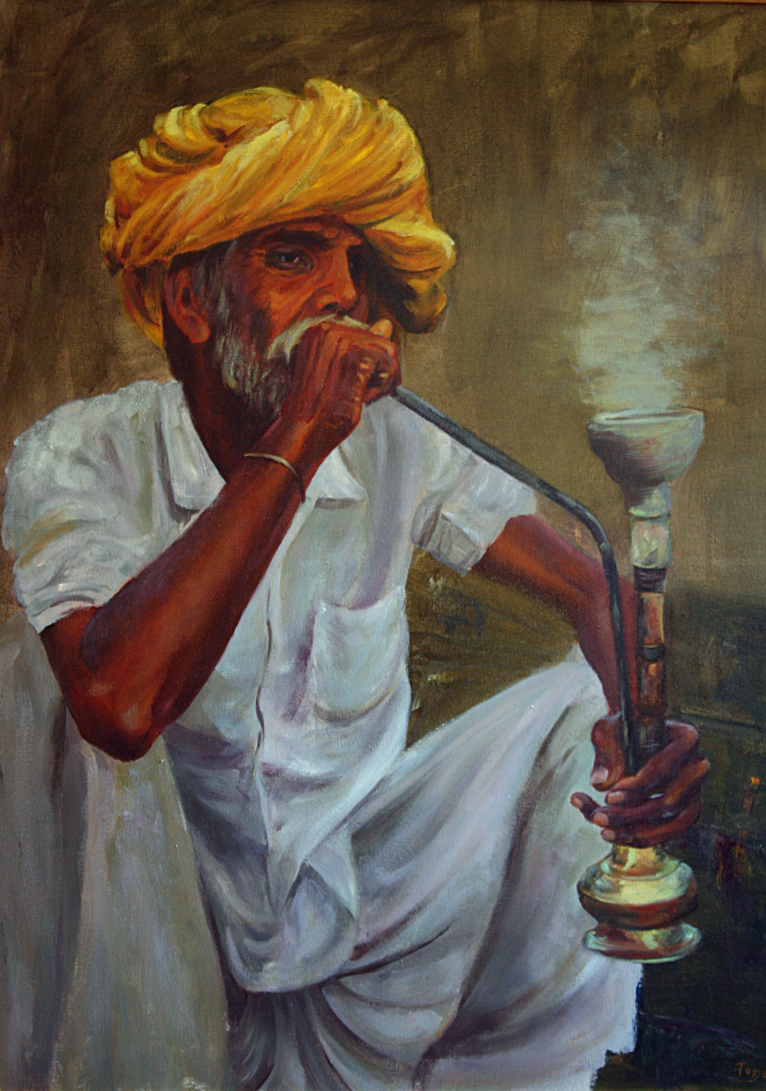 José Luis Pagador Ponce Figurative Painting - Fumador hindú