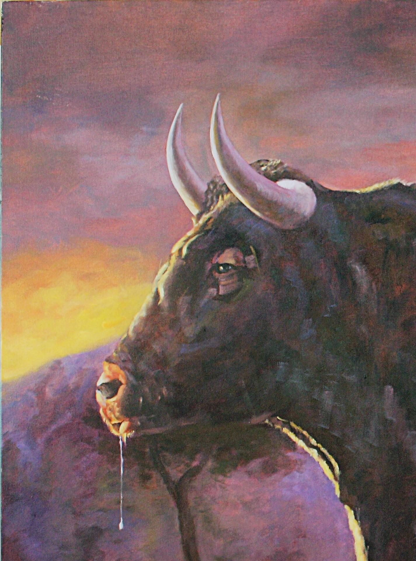 Toro al amanecer - Realist Painting by José Luis Pagador Ponce