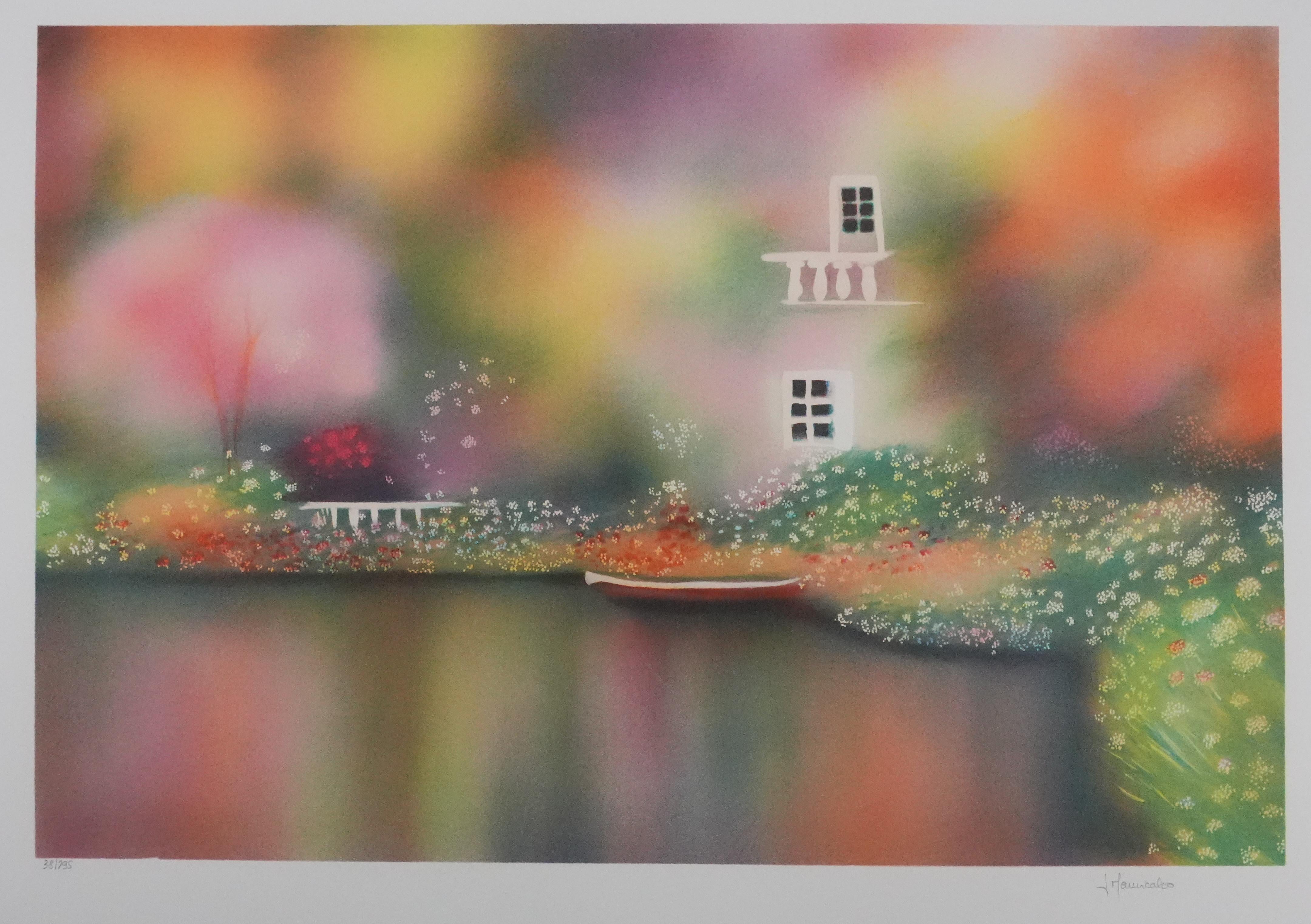 The Lake House - Original Handsigned Lithograph - Modern Print by José Maniscalco