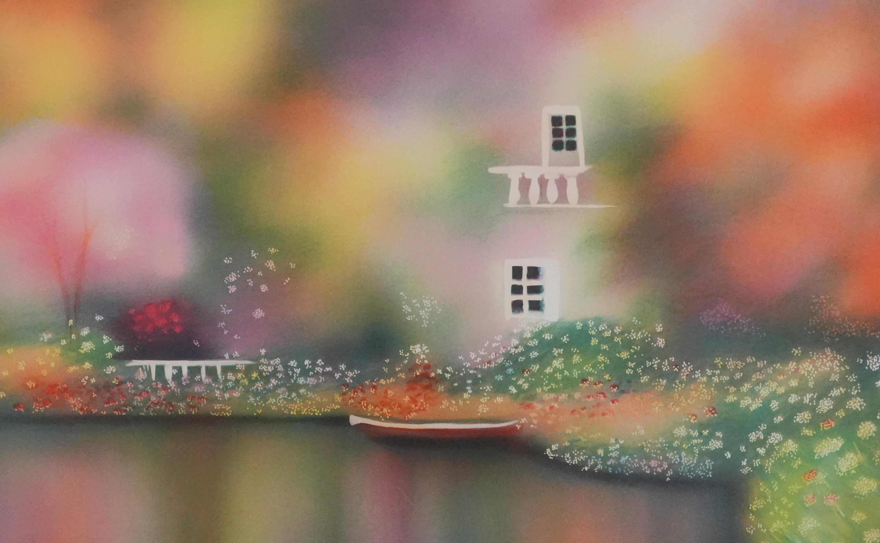 The Lake House - Original Handsigned Lithograph - Brown Figurative Print by José Maniscalco