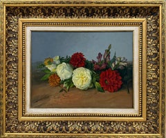 Floral Still Life with Roses, 19th Century Spanish Oil Painting