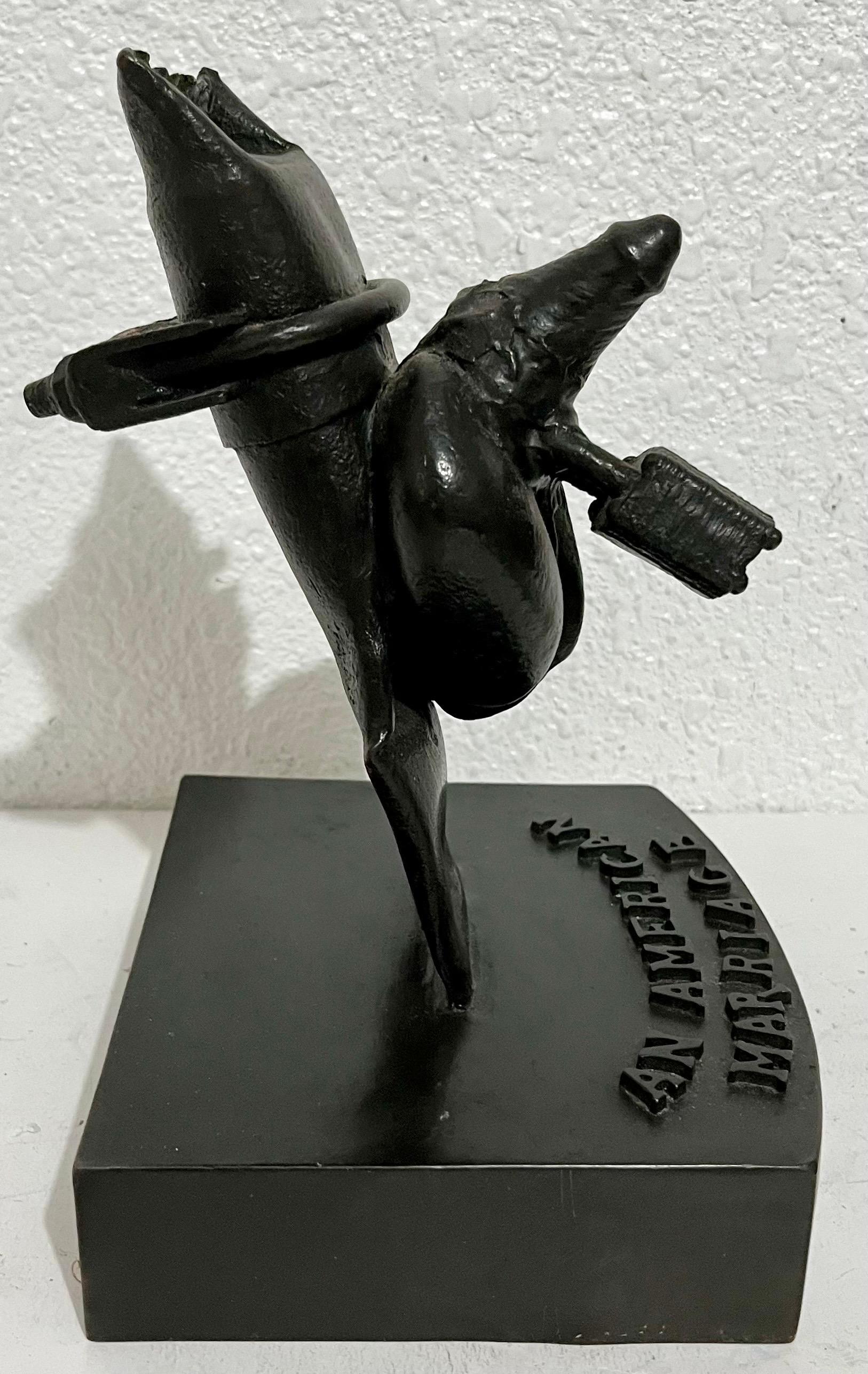 Sculpture d'assemblage étranger en bronze peint "American Marriage" signée Marmol