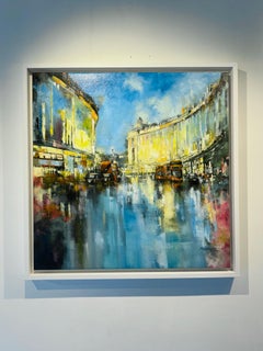 „Frühling auf der Regent Street“, Original-Ölgemälde auf Leinwand, impressionistisch, signiert
