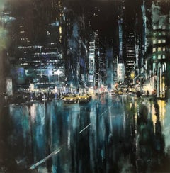 Yellow Cabs in NYC III-pintura original del impresionismo abstracto-arte contemporáneo