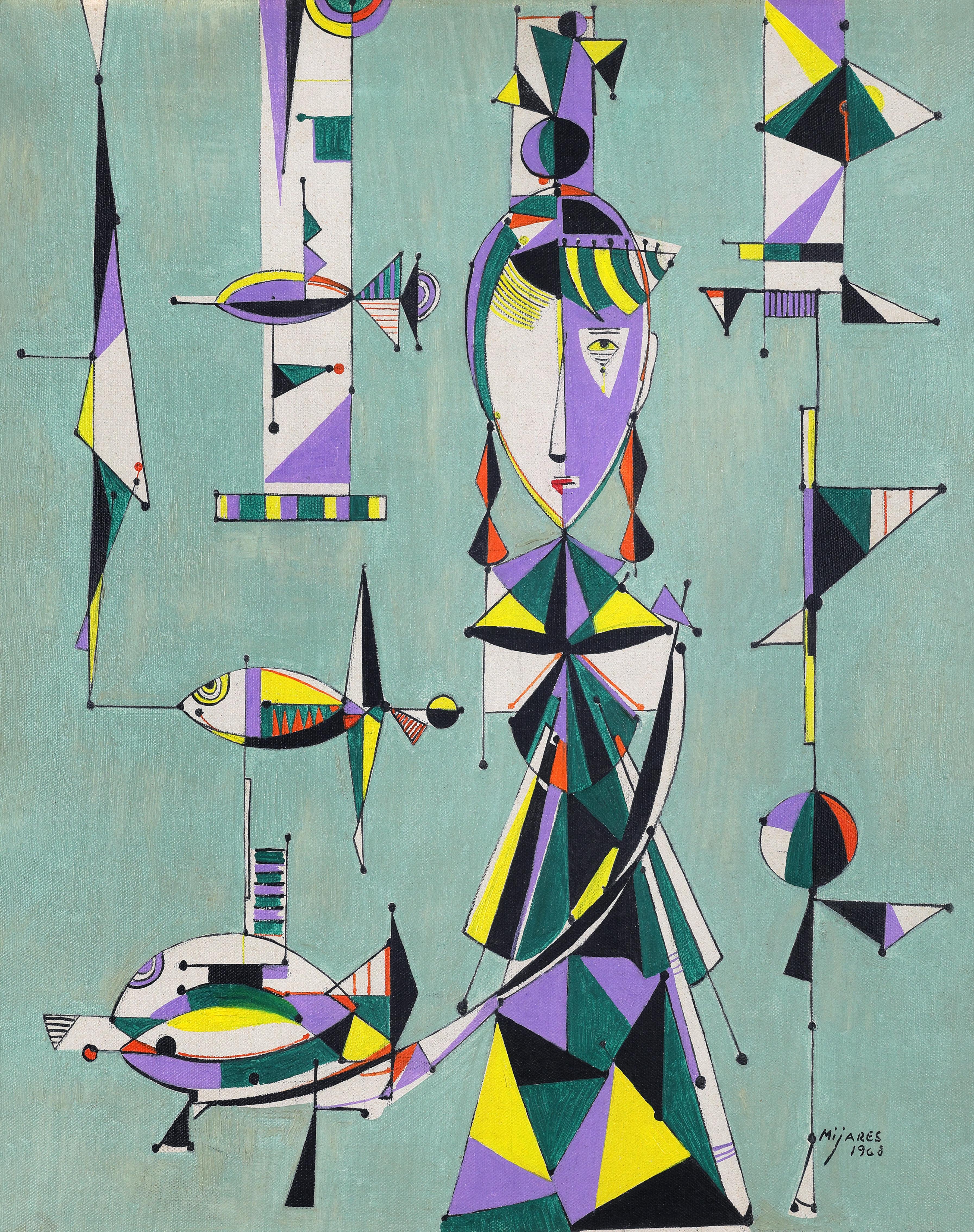 José Mijares Abstract Painting – Jose Mijares, Mujer con Pescado