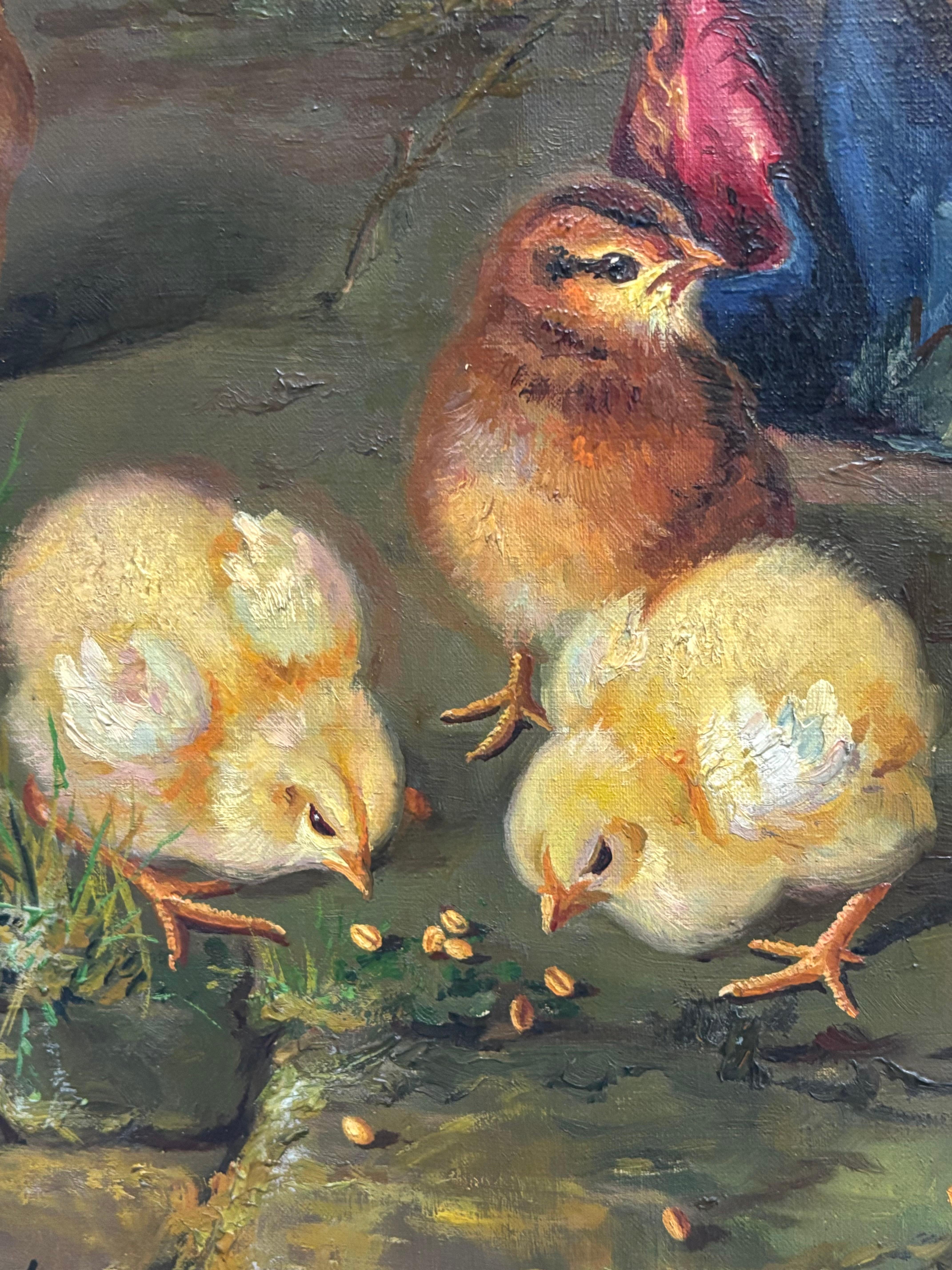 Chicks in the Basket – Oil on Canvas For Sale 2