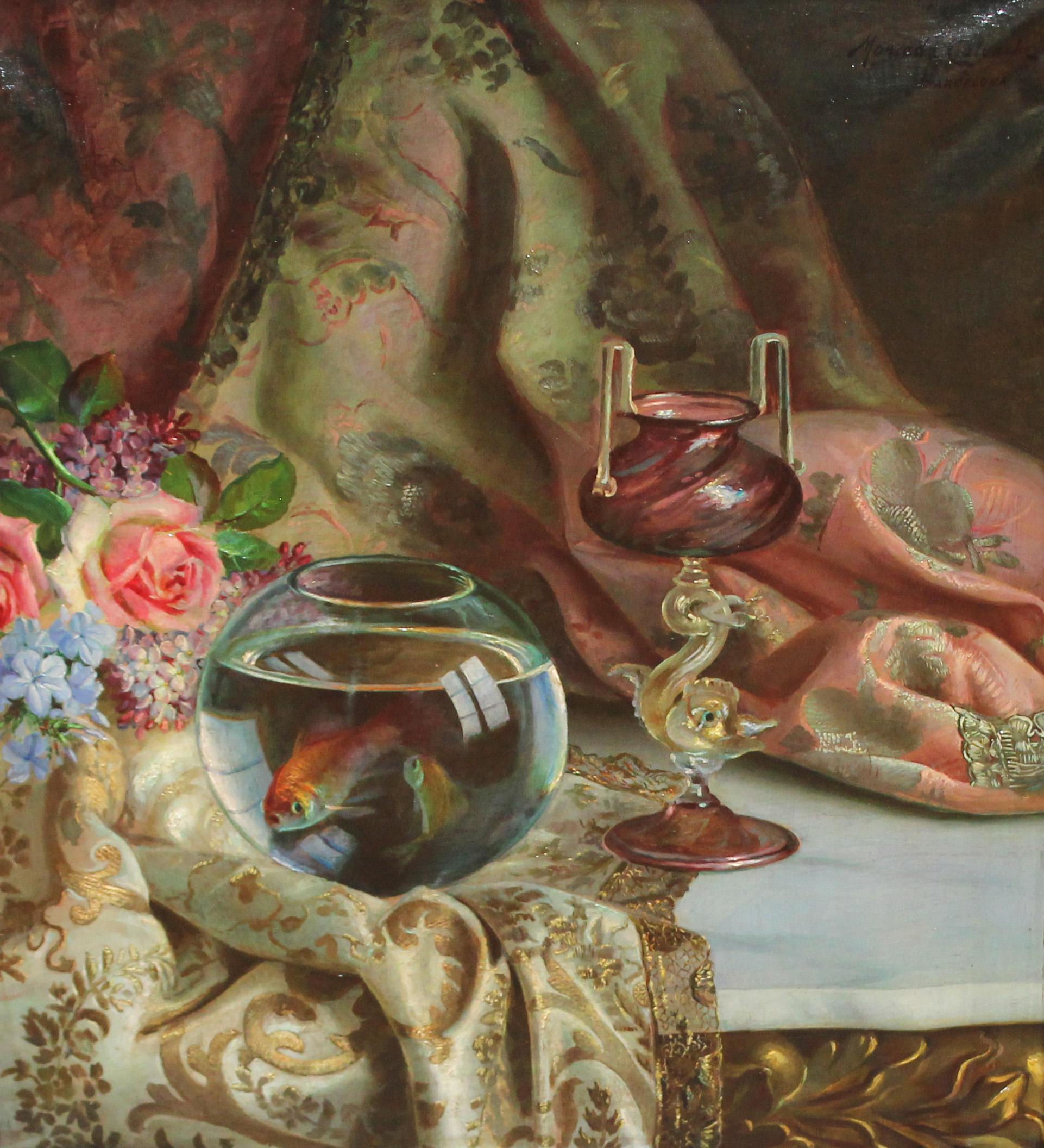 José Moncada Calvache Still-Life Painting – Öl auf Leinwand - Stillleben