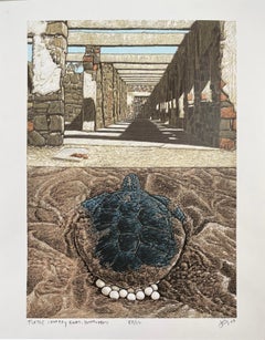 Turtle Cannery Ruins, Punta Lobos, Screenprint by Jos Sances, edition of 12