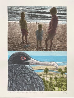 Turtle Release + FrIgate Bird Above Playa las Palmas, screenprint by Jos Sances