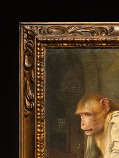 The ‘medical examination’, Singerie by Belgian painter Jos Schippers (1868-1950)