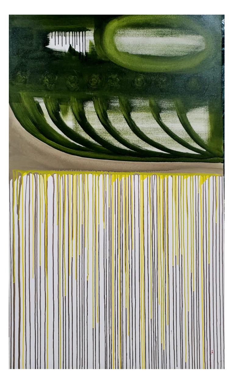 j.Oscar Molina Abstract Painting - Raindrops: Green Mountain