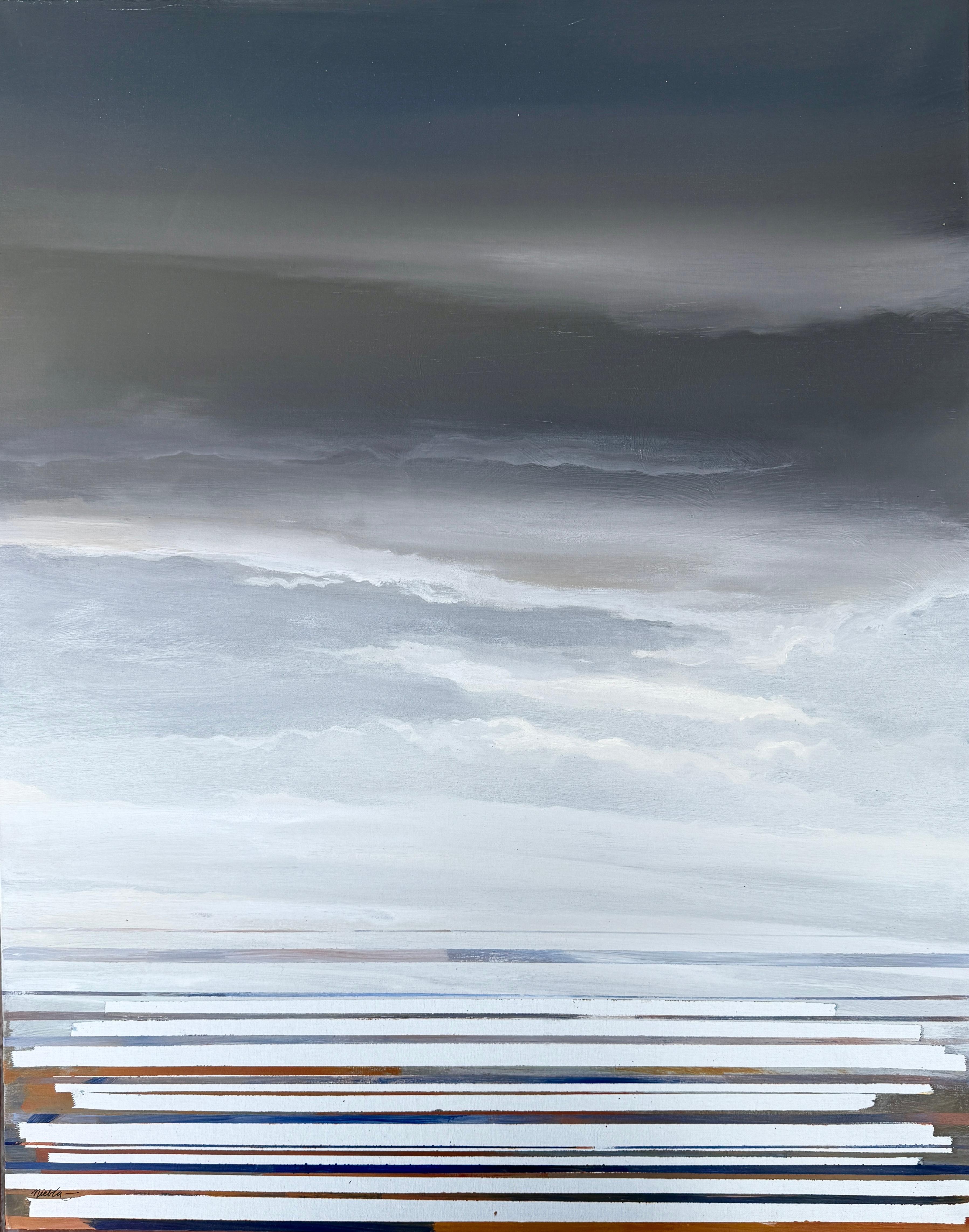 Jose Alvarez Niebla Abstract Painting - Stairway to the Frontal Sky oil on canvas abstract painting