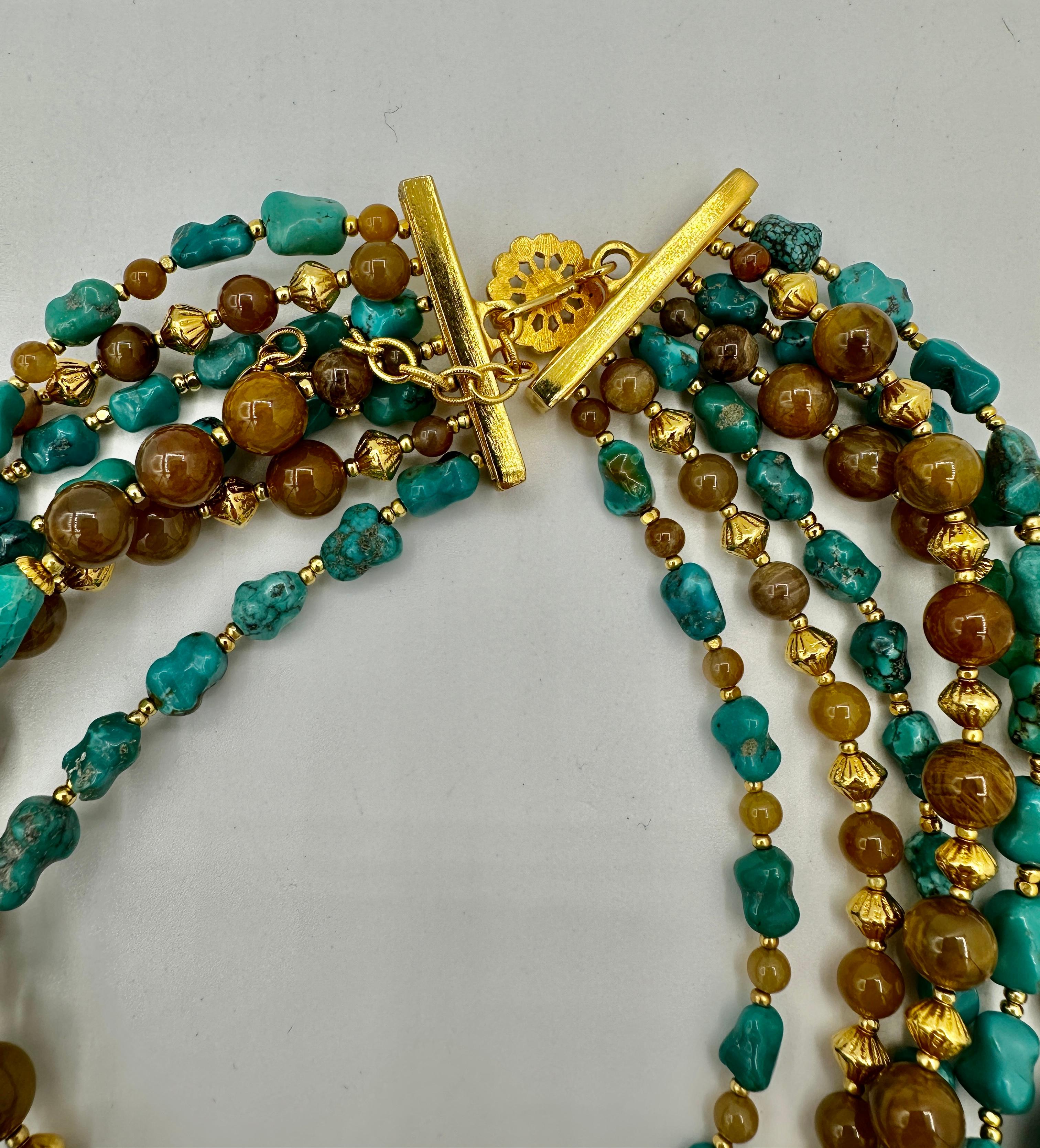 Mixed Cut Jose and Maria Barrera Necklace from Estate of Writer Jackie Collins Turquoise For Sale