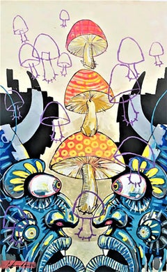 Diablitos & Mushrooms, 120 x 75 cm, acrylic painting, Mexican Basquiat, 2023