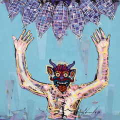 "Diablito con maíz morado" contemporary, Mexican, oil, figurative