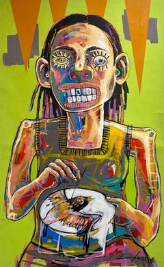Embroiderer II, Acrylic Painting, 120 x 74 cm, Folk Art, 2023