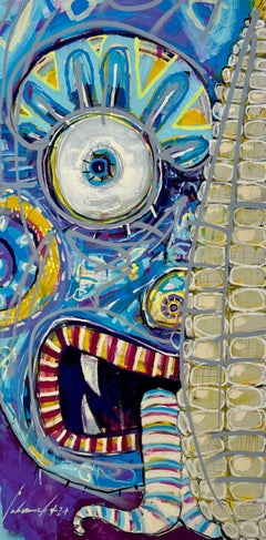 "Máscara con maíz blanco" contemporaneo, messicano, olio, figurativo