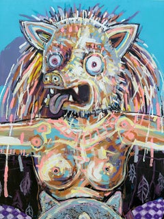 Öl, Acryl, figurativ, blau, mexikanisch, „Sikuamiecha“