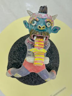 "Diablito comiendo elote", mexican, sculpture, contemporary, figurative