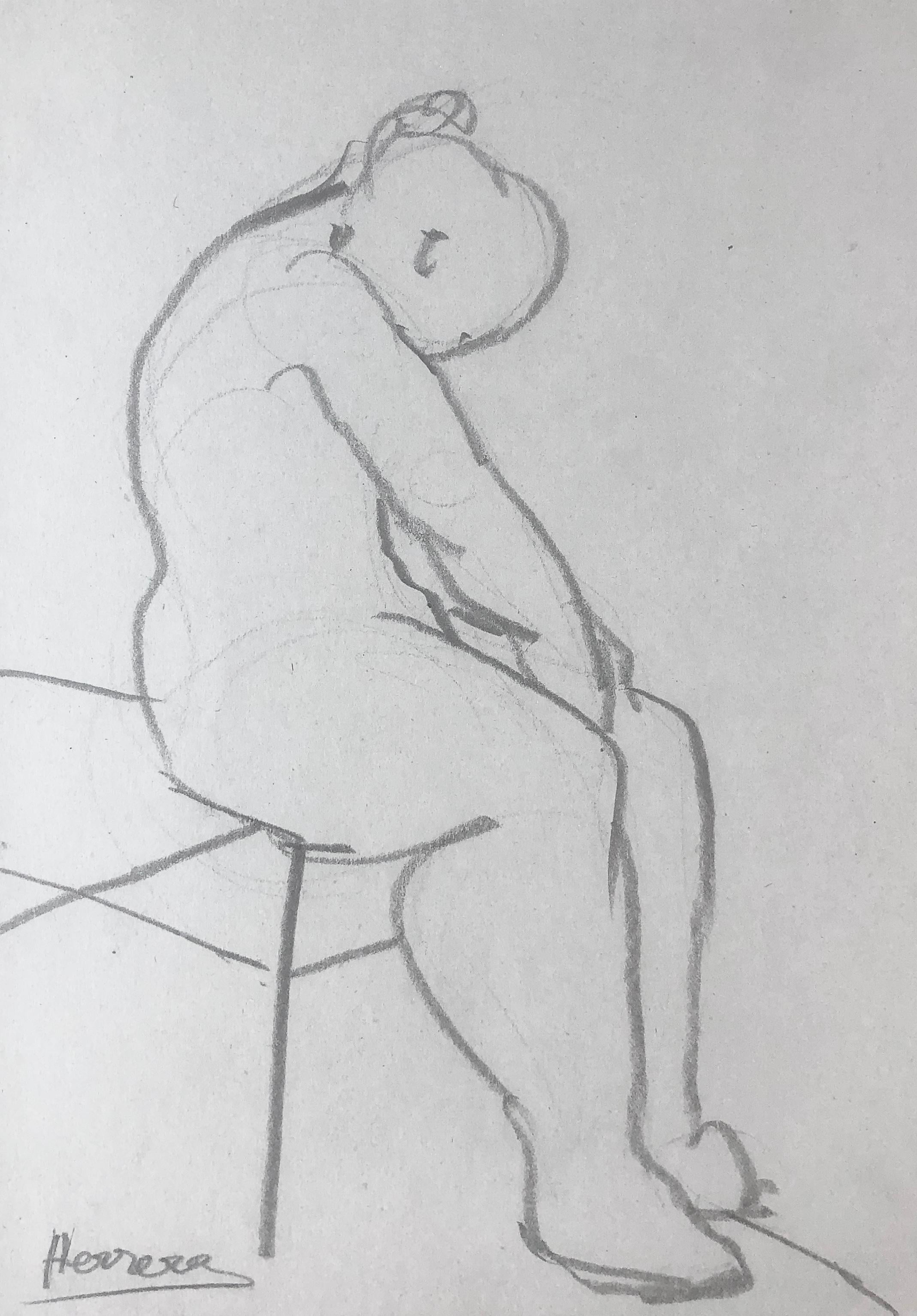 Jose Antonio Herrera Alcazar Nude Painting - Nude woman pencil on paper artwork