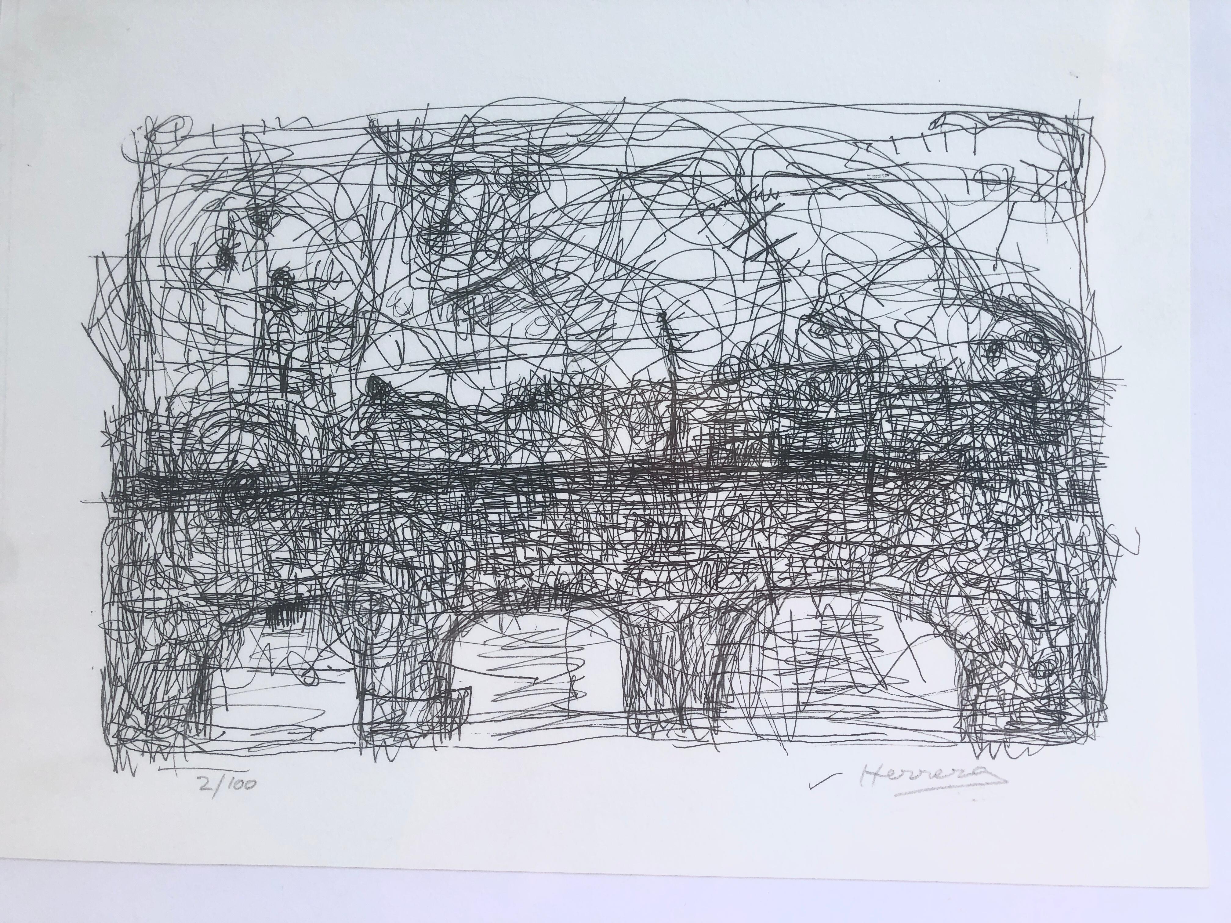 bridge and river lithography artwork abstract expressionism For Sale 3