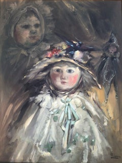 Still life of old dolls oil on canvas painting