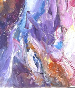 Mediterranean Female Figure Landscape Expressionist Oil Painting Large Canvas