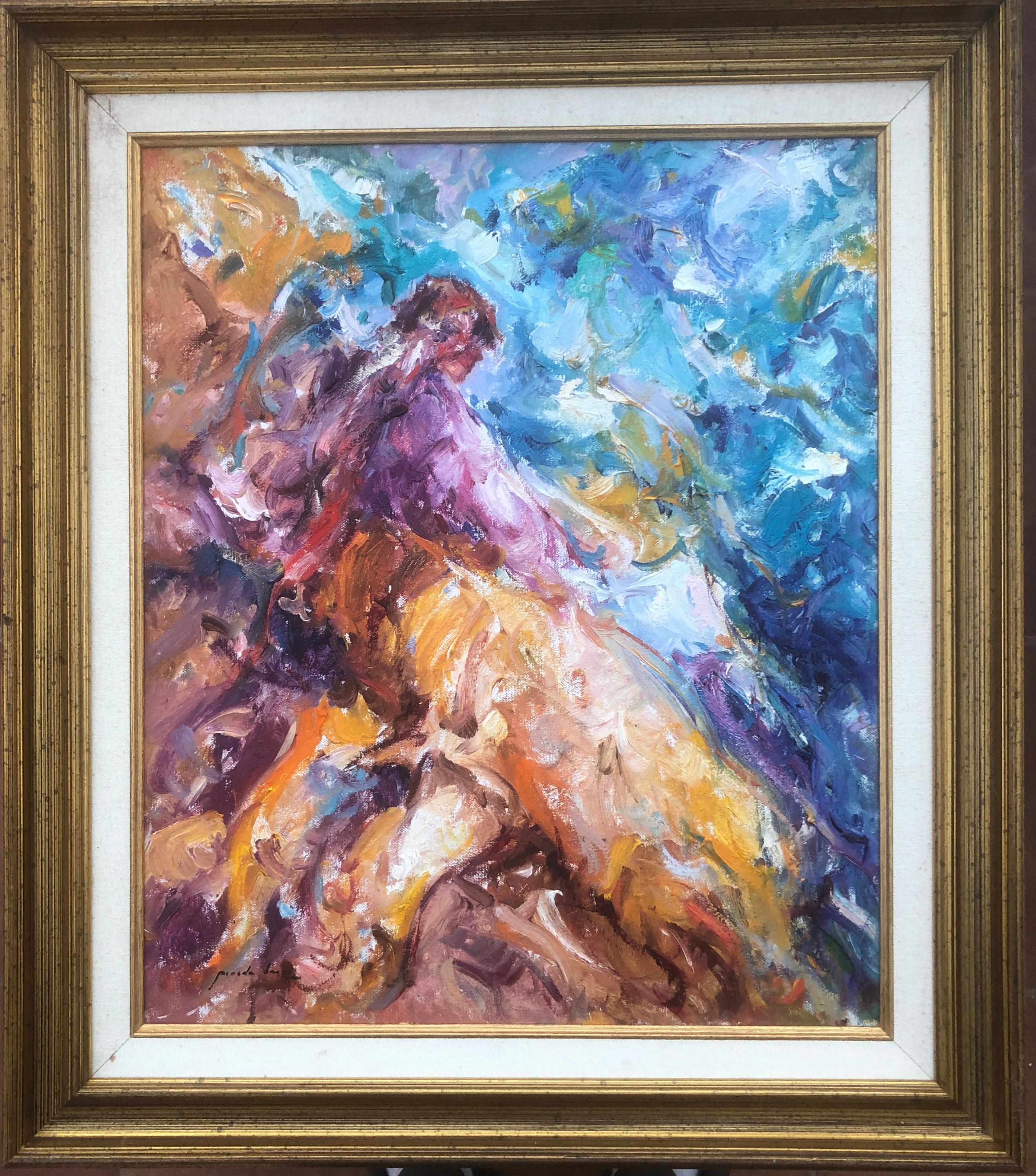 Frau am Meer, Öl auf Leinwand, Gemälde mediterranes  – Painting von Jose Antonio Pineda Bueno
