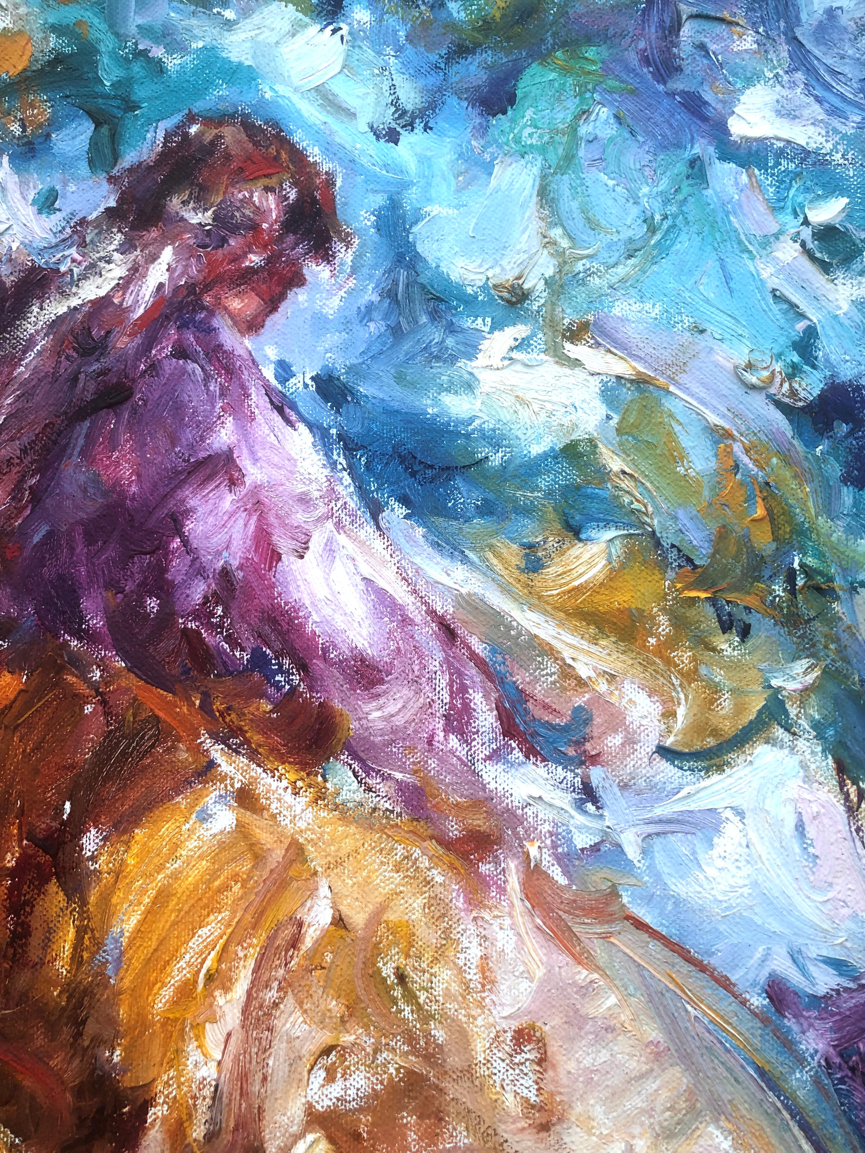 Frau am Meer, Öl auf Leinwand, Gemälde mediterranes  im Angebot 3