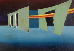 Mid Century Mexican Surrealist Painting - Landscape with Arches, Signed