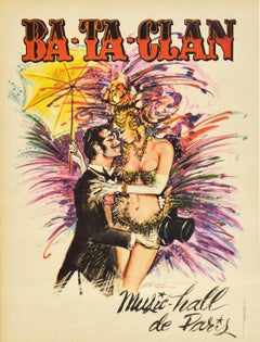 Original Retro Poster For Ba Ta Clan Music Hall De Paris Cabaret Burlesque Art