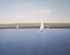 "Regata en Chile", paisaje marino realista con veleros