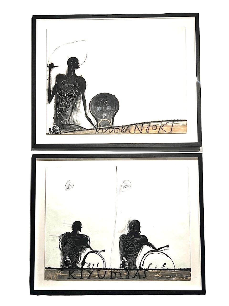 Cuban Jose Bedia, 1998 Pair of Abstract Mixed Media and Painted on Paper For Sale