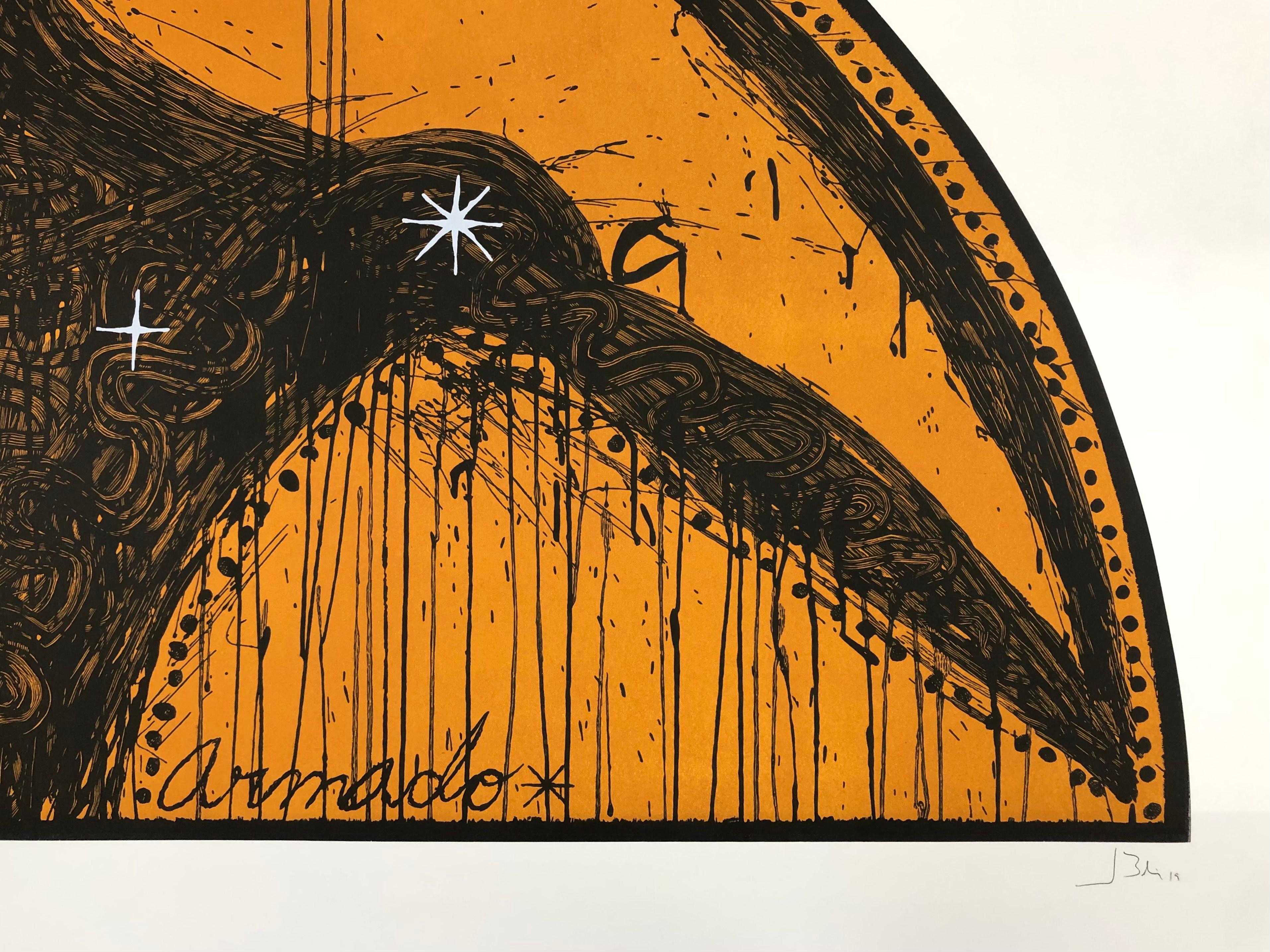 Jose Bedia artista cubano 2019 gran xilografía firmada a mano 46x78in en venta 1