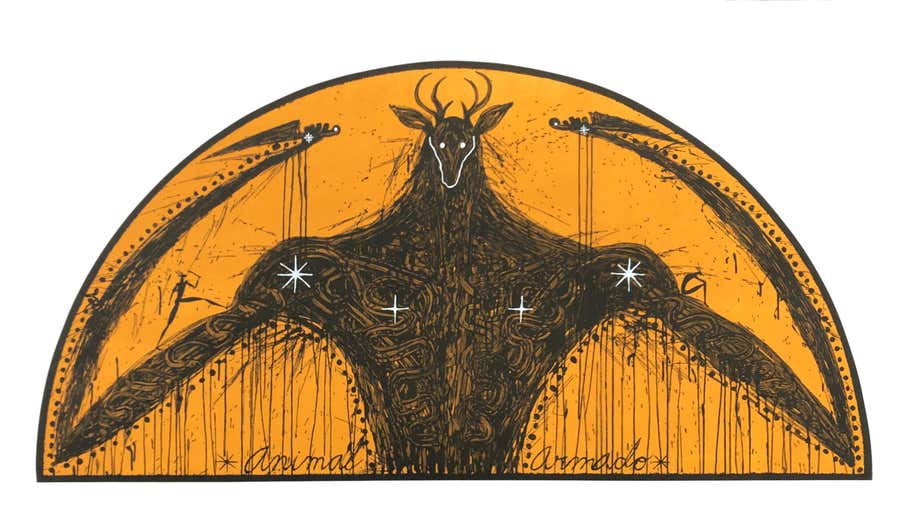 Jose Bedia Original Signed 2019 Large 46x78in Woodcut Serigraph Cuban Artist