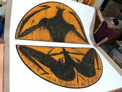 Jose Bedia, "Animal y Madre" (Diptyque), 2019, gravure sur bois, 46x78in.