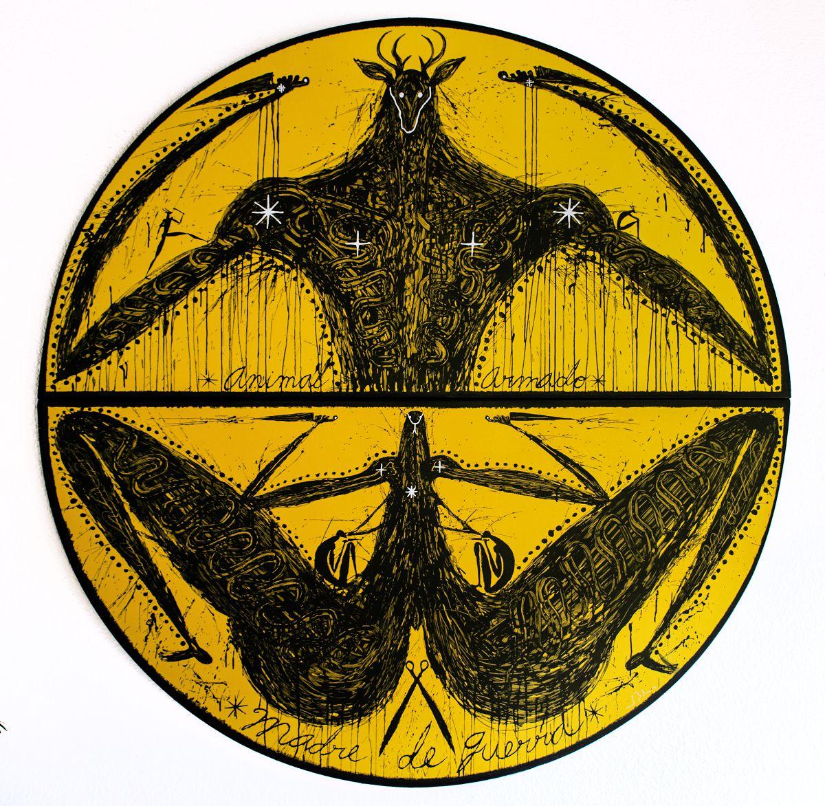 Jose Bedia "Animal Armado y Madre de la Guerra" 2019 serigrafía xilográfica enmarcada 78x78